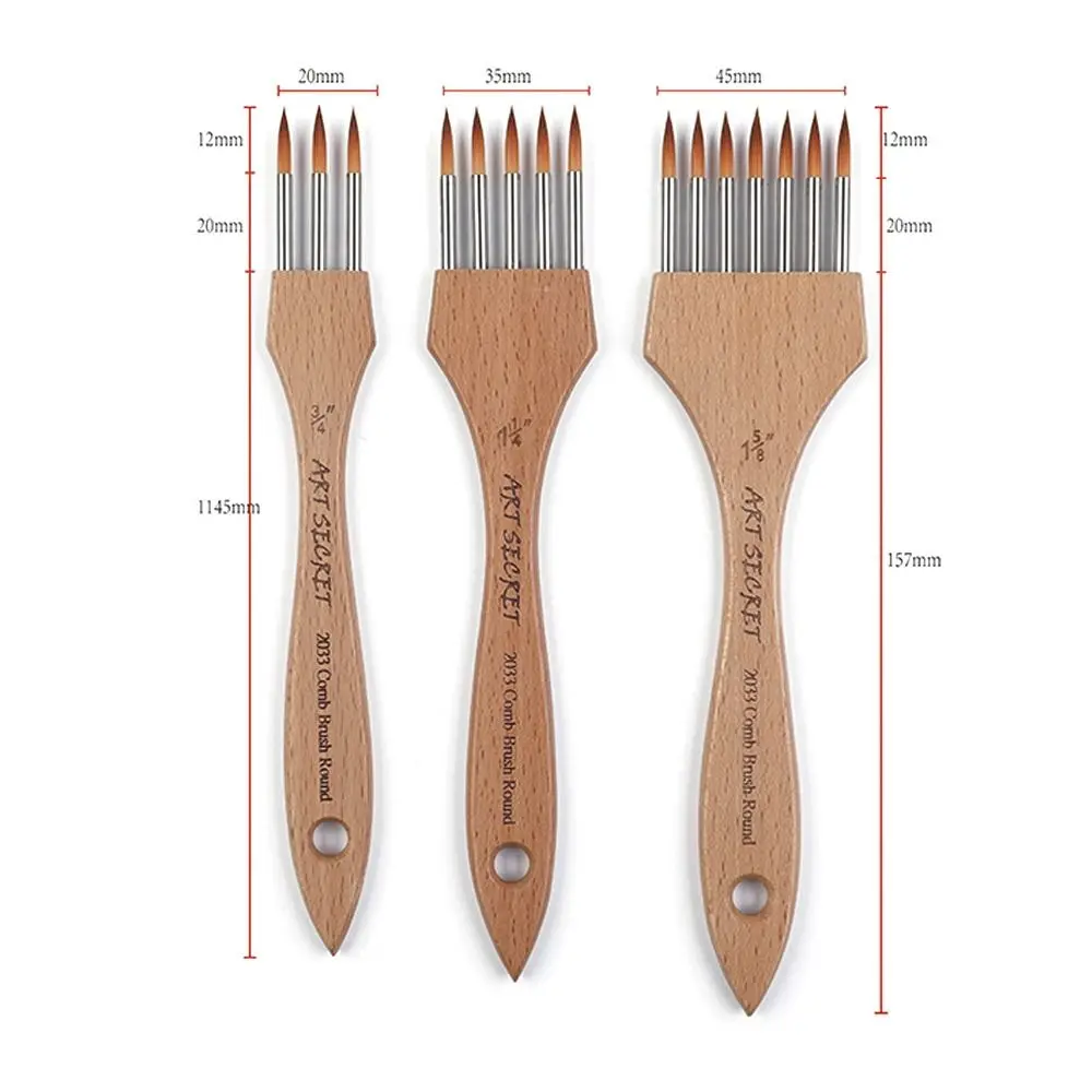 Round/Flat Multi-Tooth Comb Brush Bamboo Handle Nylon Wool Watercolor Brush Painting Supplies Art Stationery Acrylic Paint Brush