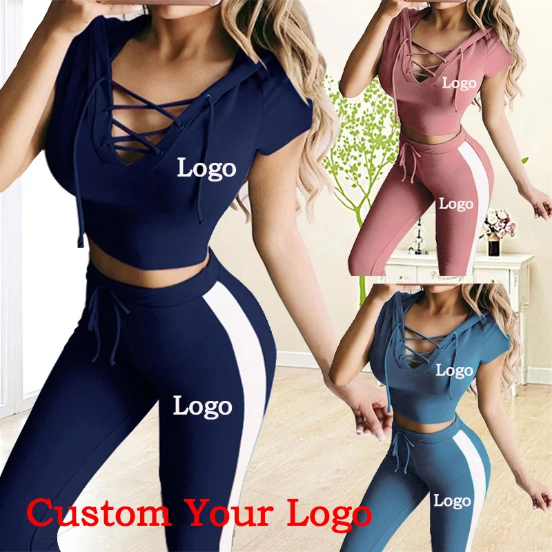 Women\'s casual sports yoga fitness sports suit hoodie + pants sportswear two-piece suit Customize your logo