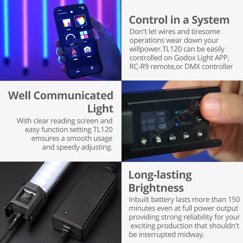 Godox TL120 TL120-K4 RGB اللون بافو مصباح أنبوبي التصوير يده عصا ضوء مع APP التحكم عن بعد للصور الفيديو