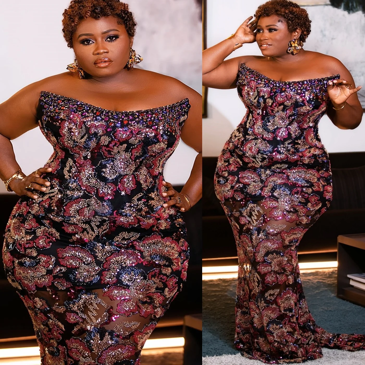 

Floral Lace Mermaid 2025 Prom Dresses Beaded Crystals Stylish Evening Formal Party Birthday Gowns Dresses ZJ2166