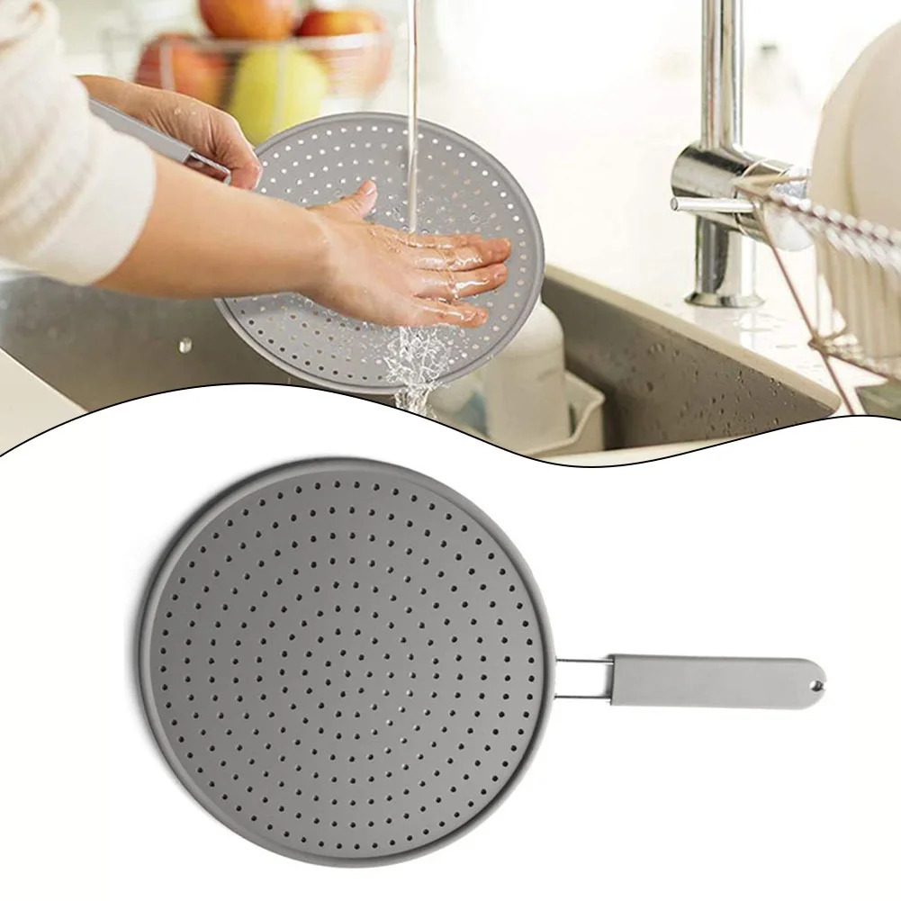 28cm Splash Guard Silicone Heat-Resisting With Handle Cover Sieve Frying Pan Multipurpose Grease Splash Guard Kitchen Utensils