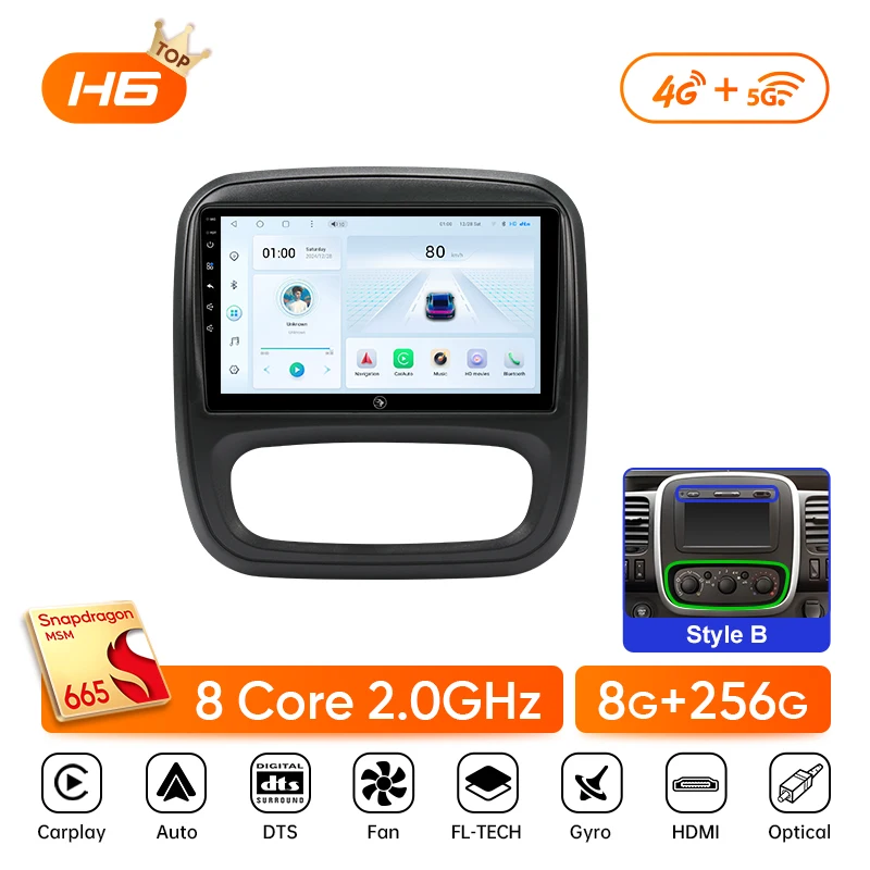 Ainavi Autoradio für Renault Trafic Opel Vivaro B 2014 2015 2016 2017 2018. Drahtloses Carplay Android Auto Auto Multimedia Player 5