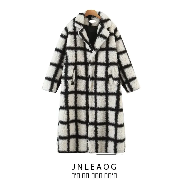 

JNLEAOG Faionable Plaid Outerwear Women's Street Sle Polyester Fiber Long Sve Mid-Length Coat Autumn New Arrival