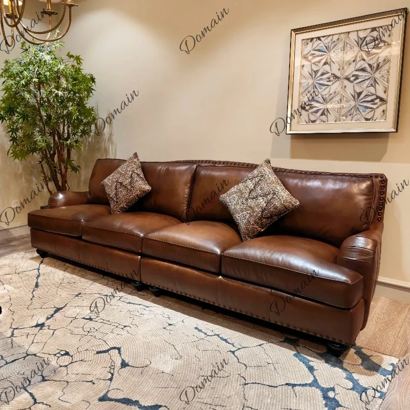 XX Deluxe American Oil Wax Leather Sofa Living Room Sofas And Seating Double Three Four Seat Couch Armchair Furniture For Home