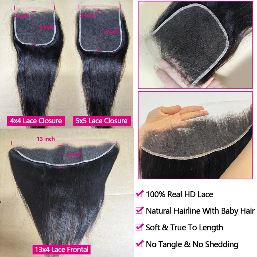 100% Real 13x4 HD Lace Frontal Straight Human Hair Bundles With Closure 4x4 5x5 Lace Bundles Raw hair 100% Human Hair Extensions