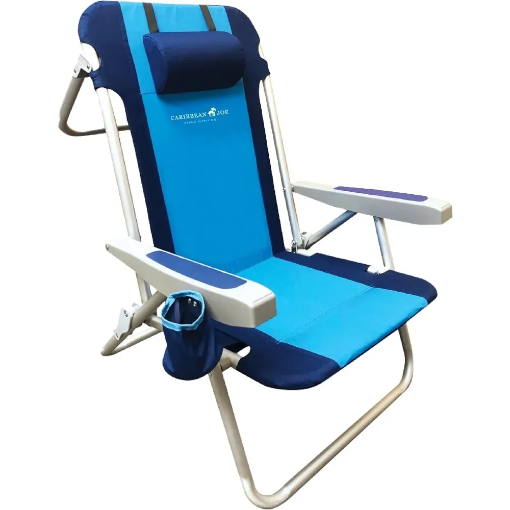 

Cup Holder Relaxing Chair 5 Position Portable Backpack Foldable Camping Chair With Headrest and Armrests Navy/Blue Beach Chairs