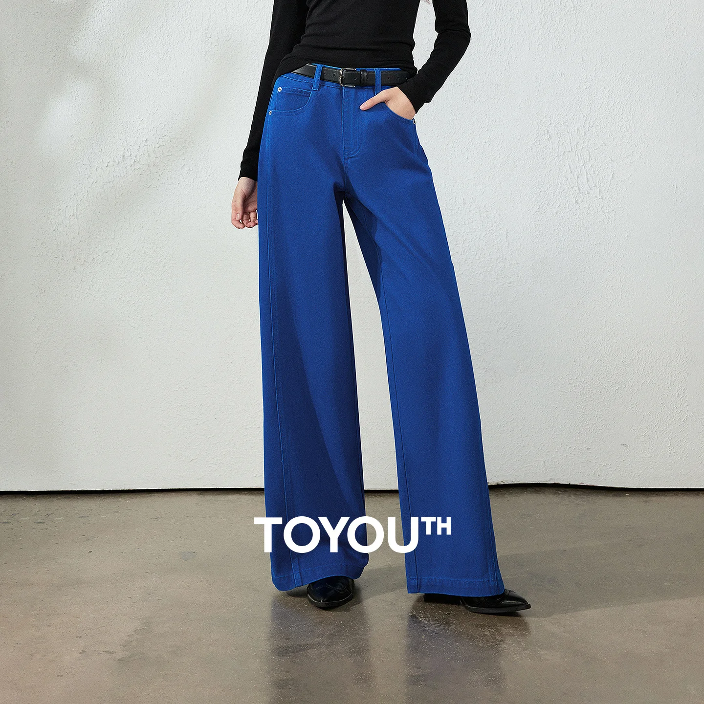 TOYOUTH Liberté Series Women Cotton Jeans 2026 Autumn New Arrival High Waist Seam Detail Wide Leg Denim Pants