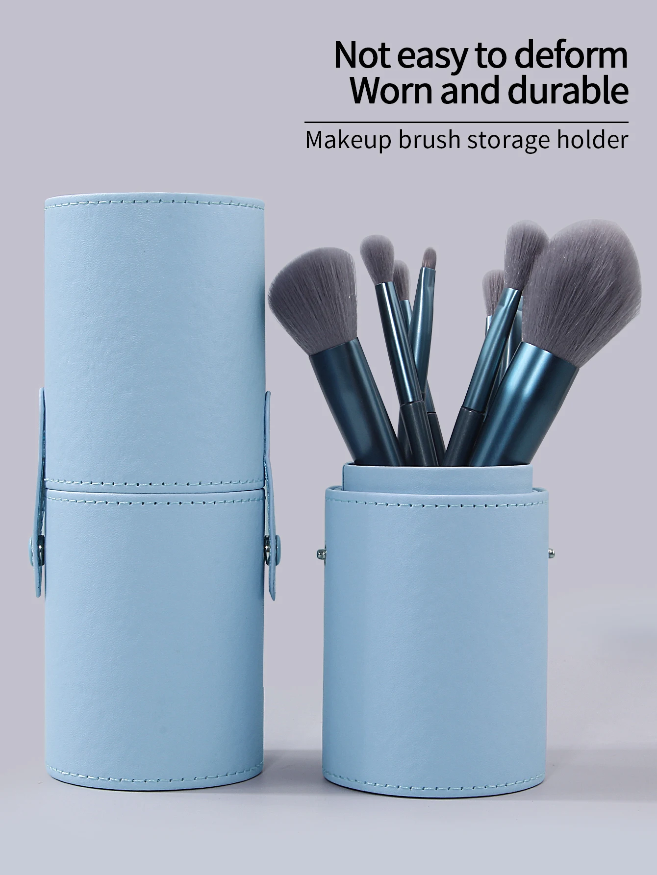 Simple Blue Makeup Brush Storage Bucket, Leather Makeup Bucket, Portable and Easy to Carry for Travel, Beauty Tool Storage Bucke