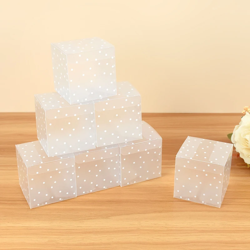 10pcs PVC Square Transparent Frosted Dot Candy Box Chocolate Snacks Sweet Gift Packaging Box Wedding Favor Birthday Party Supply