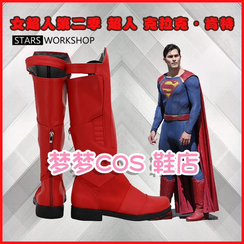 Supergirl Clark Kent Cosplay Schoenen Amerikaanse Film Rode Lange Leren Laarzen Voor Halloween Kerst Op Maat Gemaakt