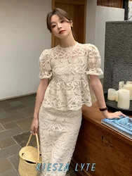 Sexy party New two piece set 2024 Summer Fashion French Lace Blouse and Long Skirt Sets For Women 2 Pieces clothing sales traf