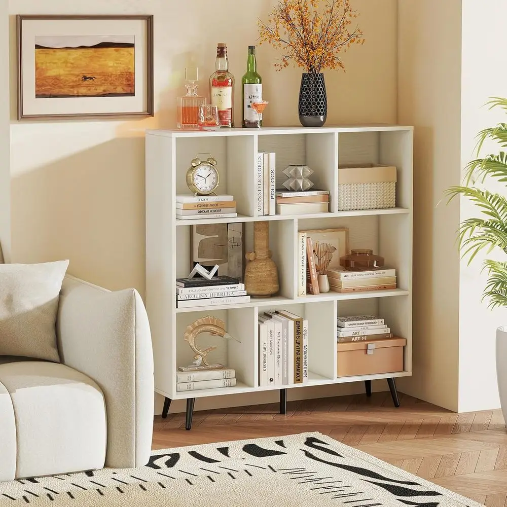 

8-Cube Bookcase, ern Storage Bookshel with 5 Tapered Metal Legs & 2 Anti-Tip Kit, reestanding Display Rack or Living Room