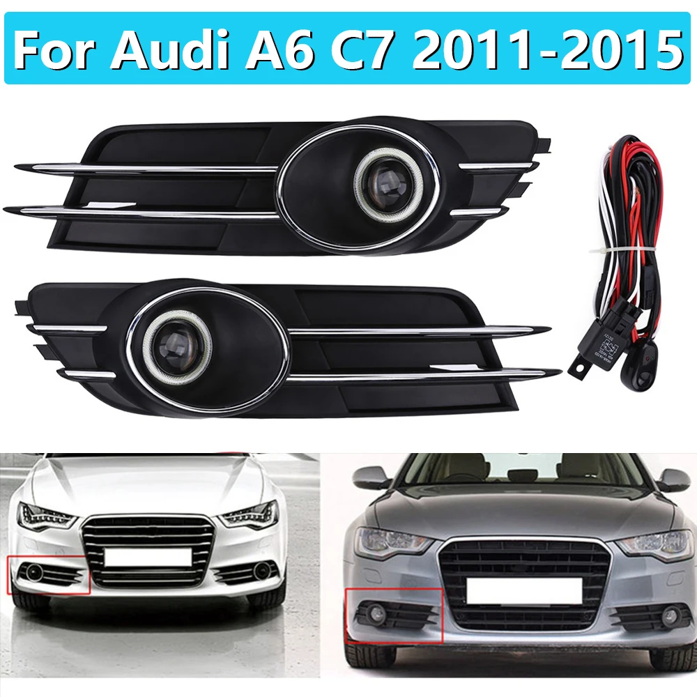 2Pcs Front Bumper Foglight Grille Fog Light Lamp For Audi A6 C7 2011 2012 2013 2014 2015 Car Accessories