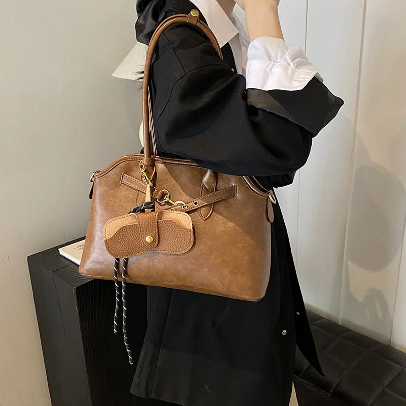 Fashion Retro PU Leather Shoulder Bag Women Korean Luxury Large Capacity Crossbody Bags Tote Bag 2024 New Simple Solid Handbags