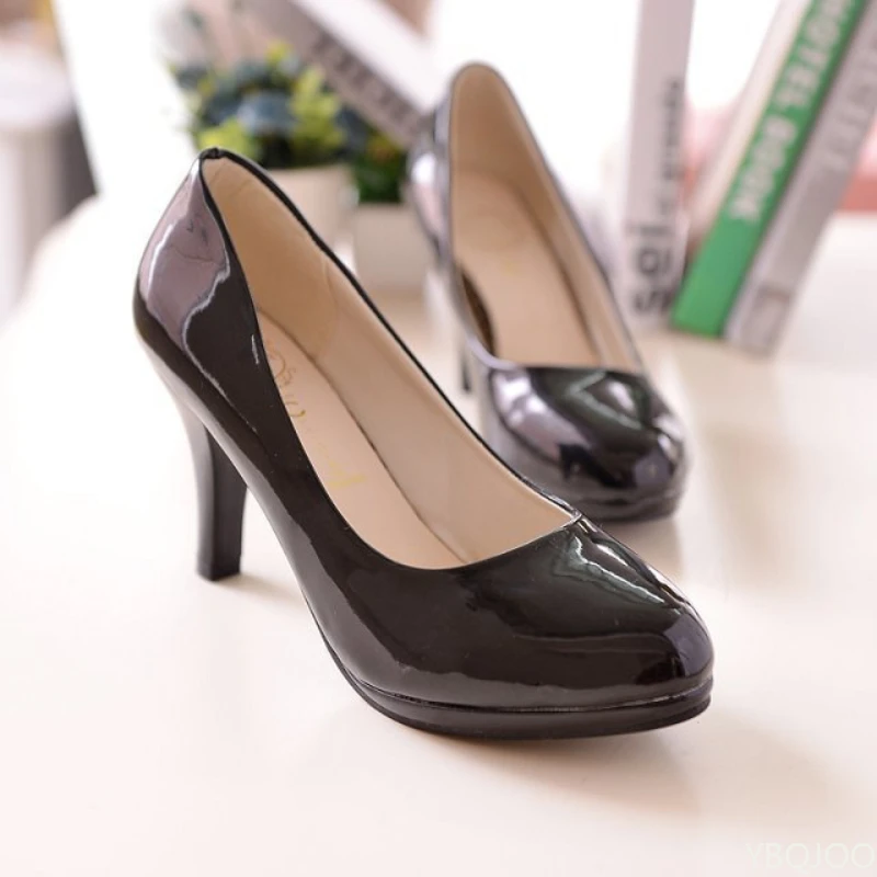 Women\'s New Fashion Shoes Ladies shallow mouth Leather shoes Elegant Round Toe High heels Female Wedding Party Pumps mujer