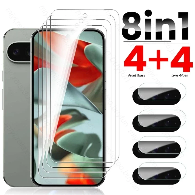 حافظة لهاتف Google Pixel 9 Pro XL 5G 8 في 1 واقي شاشة من الزجاج المقسى على Pixle 9 9a Pixel9 Pro Pixel9Pro XL زجاج الكاميرا