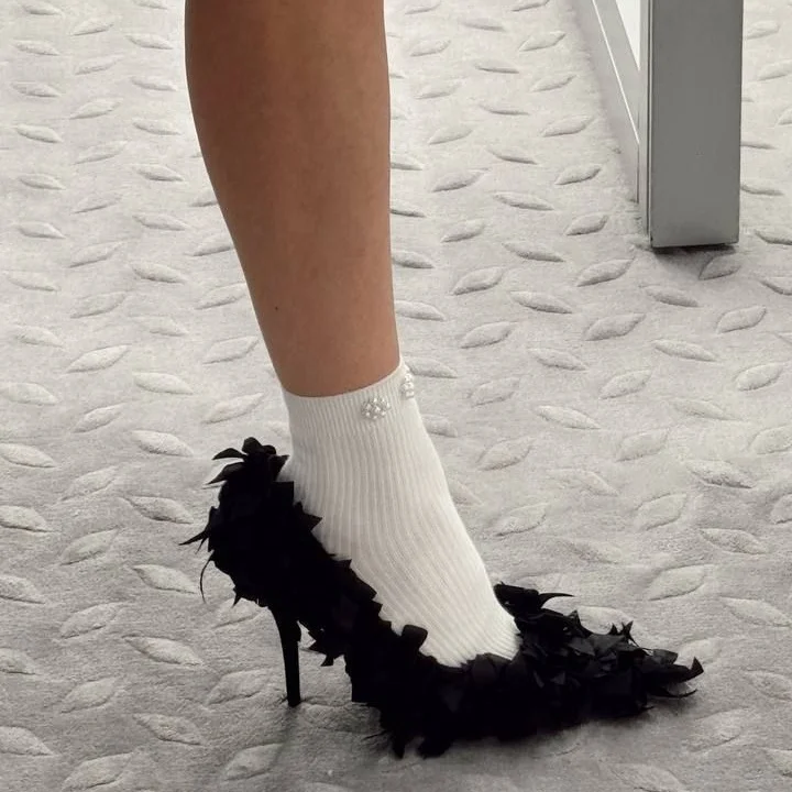 

Black Pointed Toe Sexy Full Bow Tie High Heels Women Semmer New Elegant Shallow Slip On Single Shoes Ladies Banquet Dress Pumps