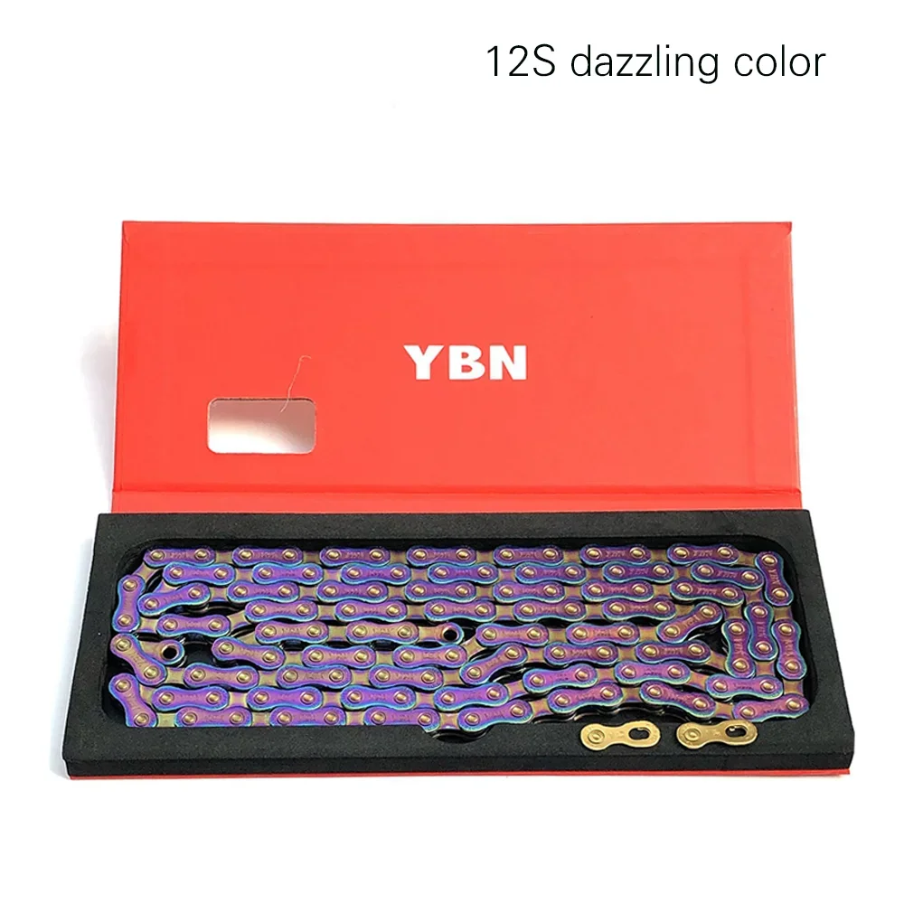 YBN  mountain bike ultra-light chain 10-11-12speed golden black color 126L long, suitable for SHIMANO  transmission