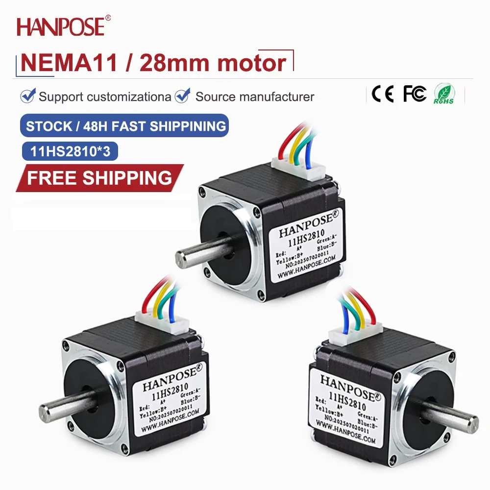3PCS NEMA11 11HS2810 Miniature Stepper Motor 0.08N. m 0.8A 3D Printing Accessories Motor Manufacturer Direct Sales in Stock