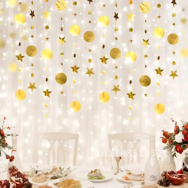 

Висячая гирлянда с изображением Золотой Луны и звезд, настенная лампа на 4 м, Настенная декоративная Штора для дома, товары для украшения Рамадана, Мубарак