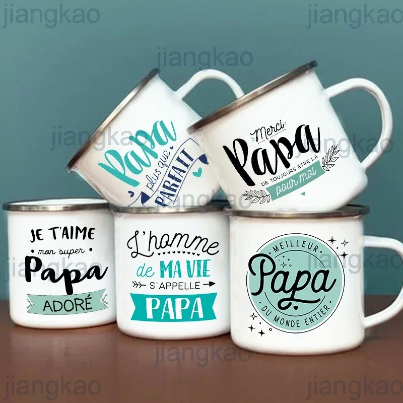 Francês impressão esmalte caneca, Melhor pai do mundo, Copa de água ao ar livre, Beber leite copos de café, Camping caneca, Presente de aniversário festivo para o pai
