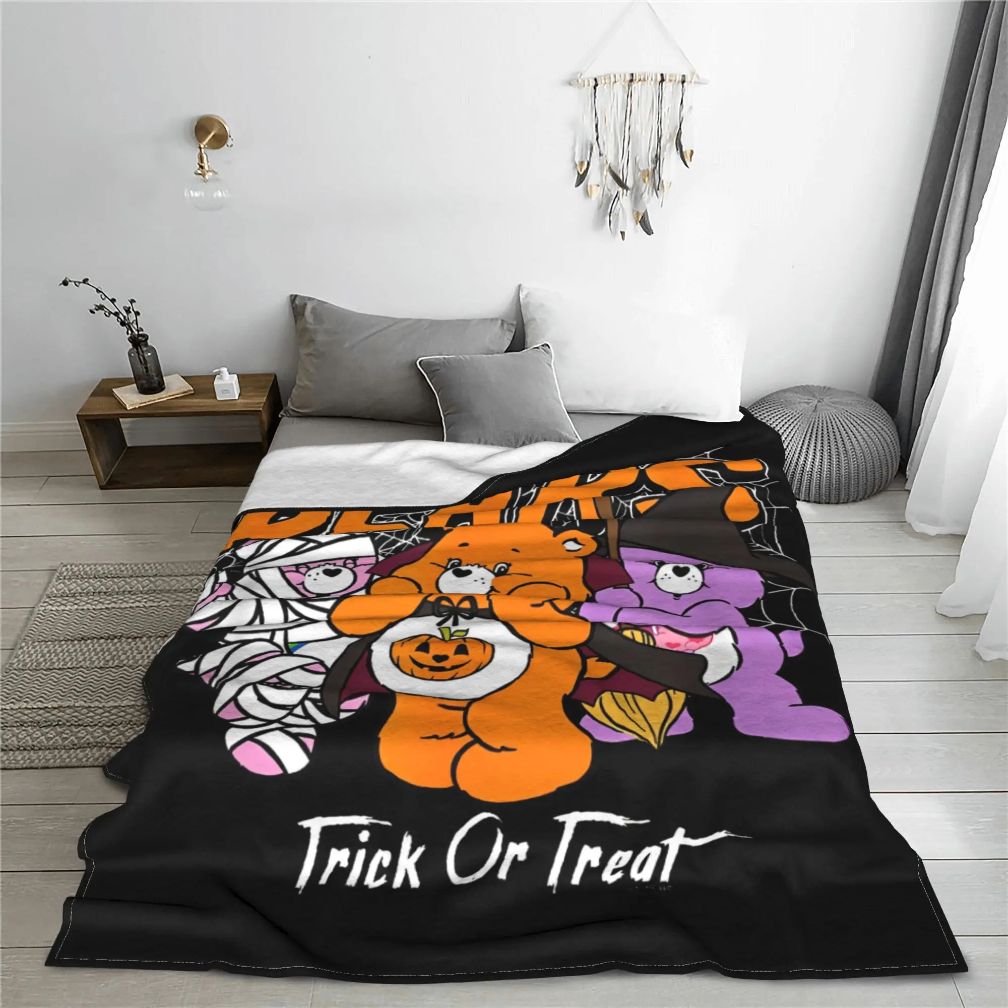 Care Bears Trick or Treat Fuzzy Blankets Halloween Spooky Novelty Throw Blankets Bed Sofa Couch 125*100cm Bedspread Super Warm