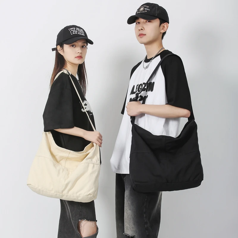 Simple Solid Color College Shoulder Bag Women Male Student Canvas Crossbody Bag Men Cool Schoolbags Female Travel Messenger Bags