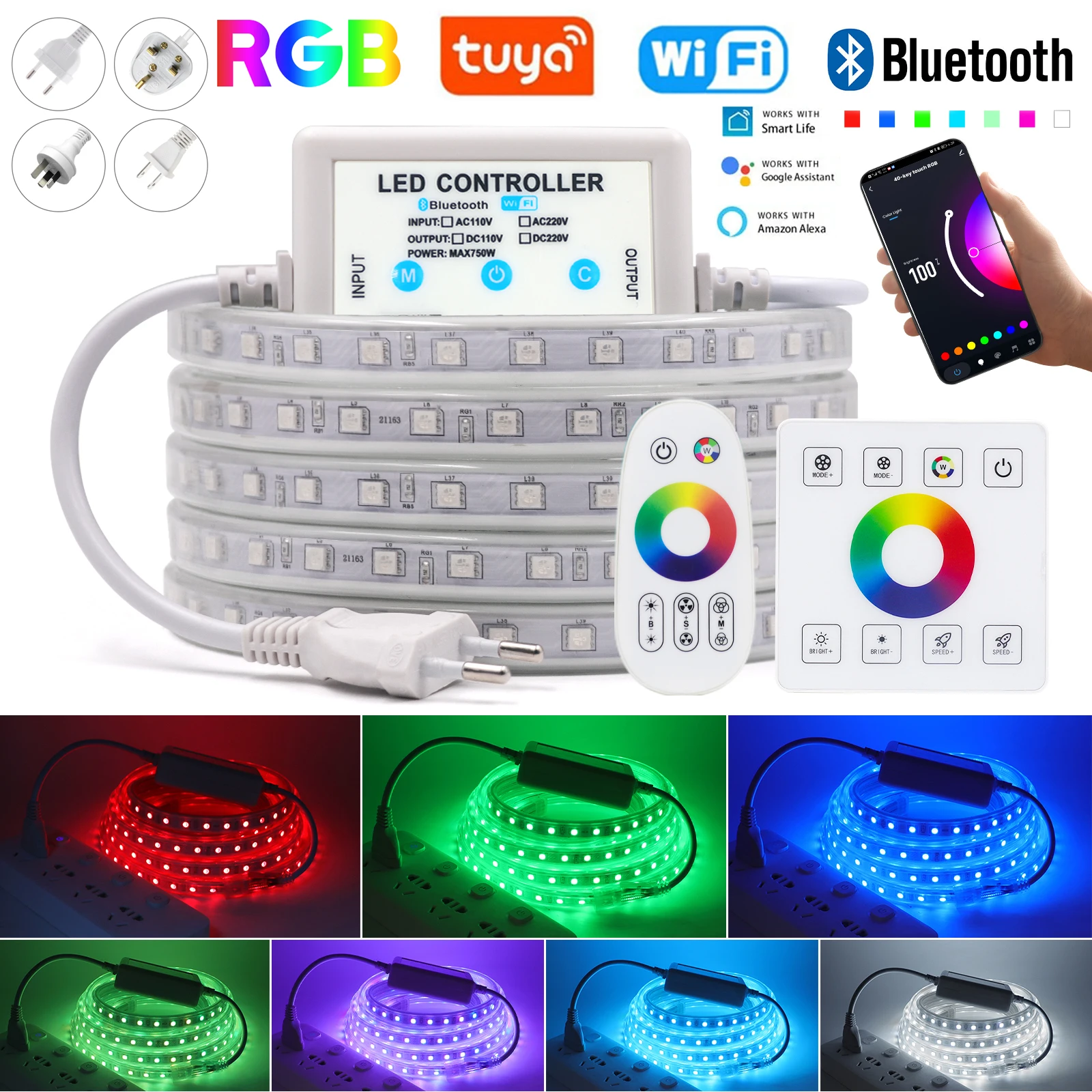 

Dimmable AC 110V 220V RGB 5050 LED Strip with WIFI Bluetooth APP Dual Touch Remote Control Waterproof Outdoor Garden Led Ribbon