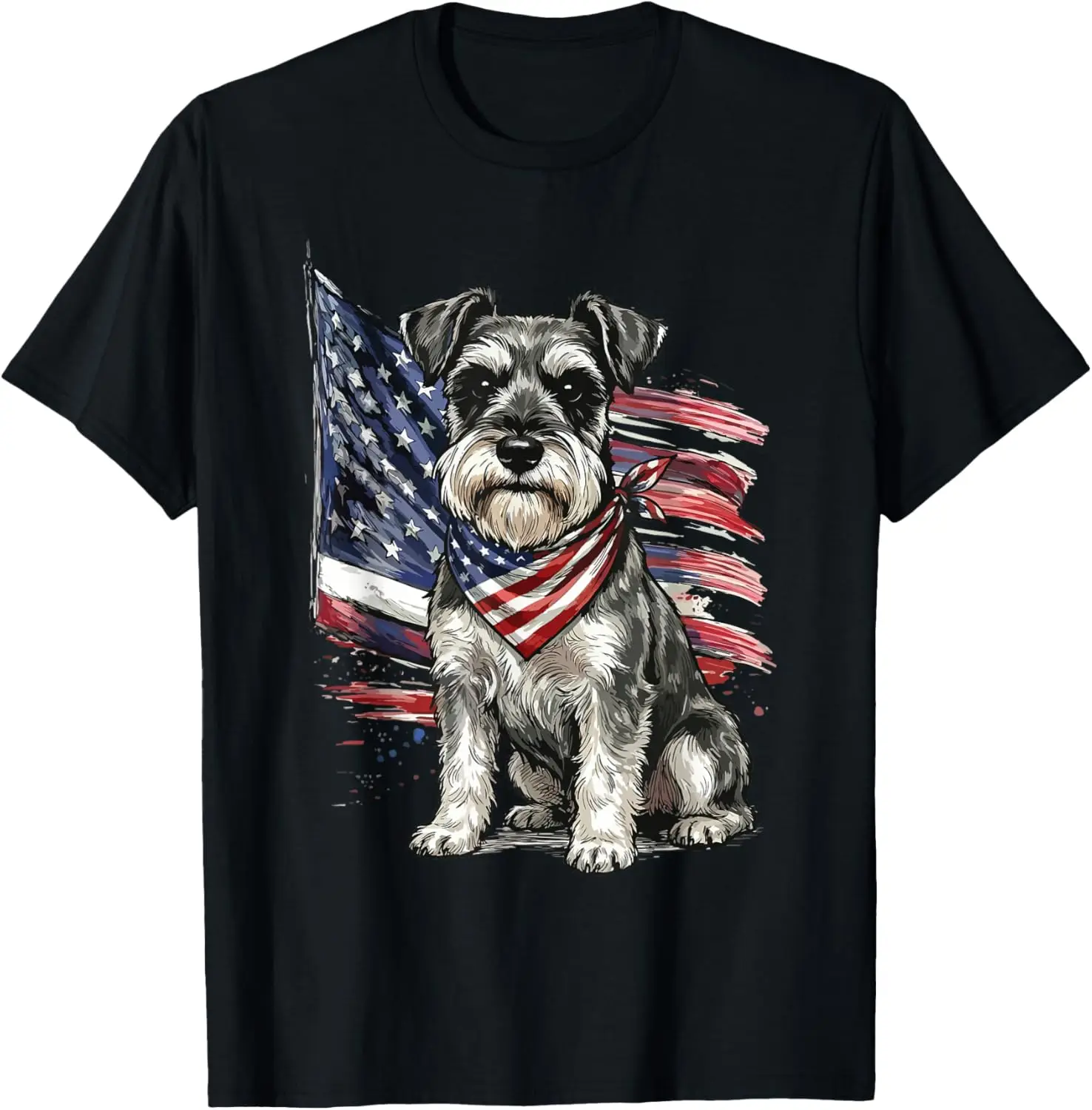 Miniature Schnauzer 4Th Of July Patriotic Dog T-Shirt 100% Cotton Trendy Y2K Short-Sleeve Tee-Soft, Quick-Drying,