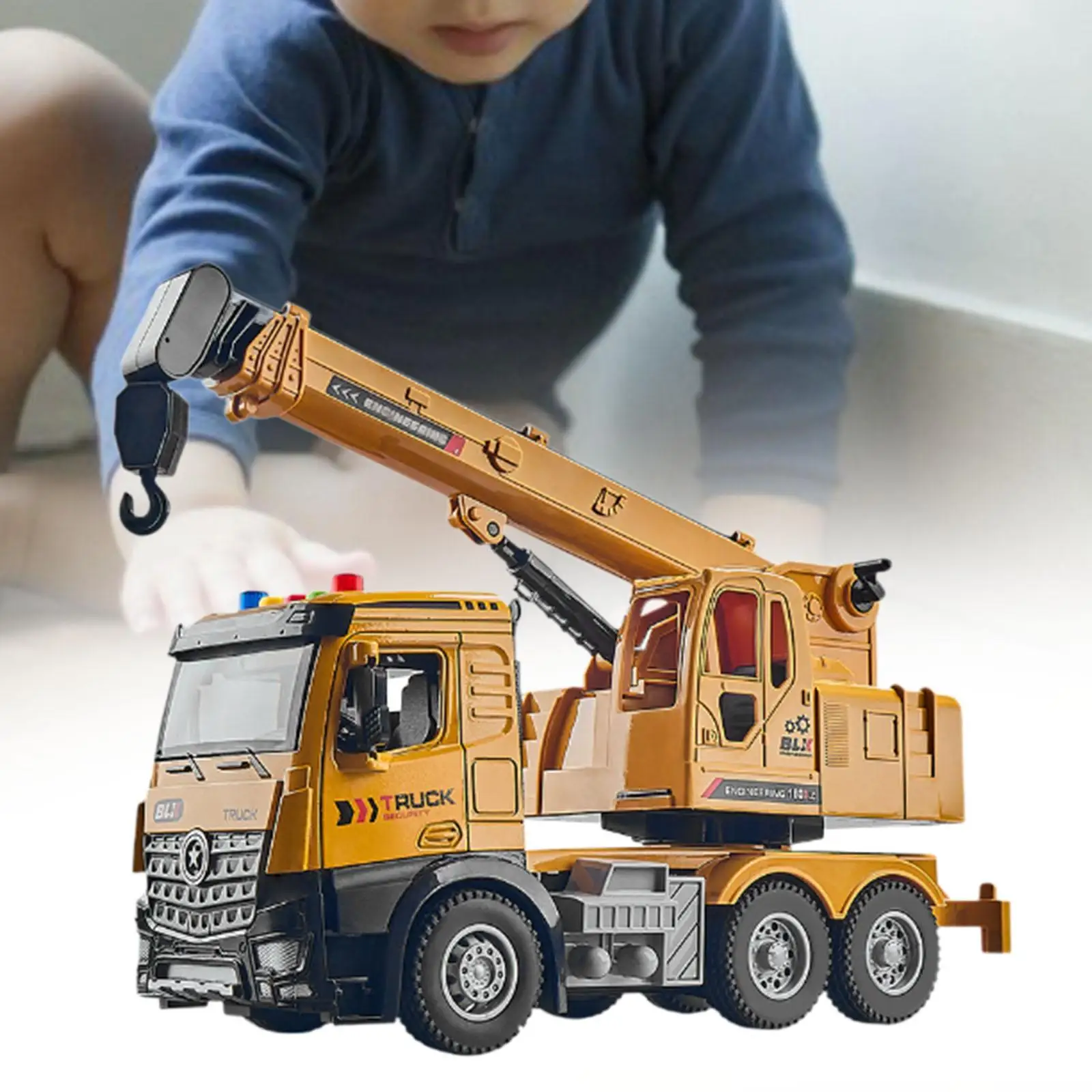 Crane Truck Toy Flexible Joints Simulation Birthday Gift Realistic Pretend Play Crane Toy Trucks for Boys Ages 3-7 Toddlers Kids