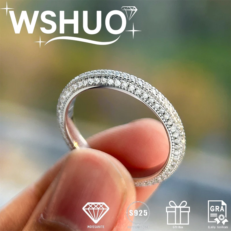

Three Rows Full Moissanite Couple Ring 925 Sterling Silver Sparkling Luxury Diamond Engagement Ring for Women Fine Jewelry Gift