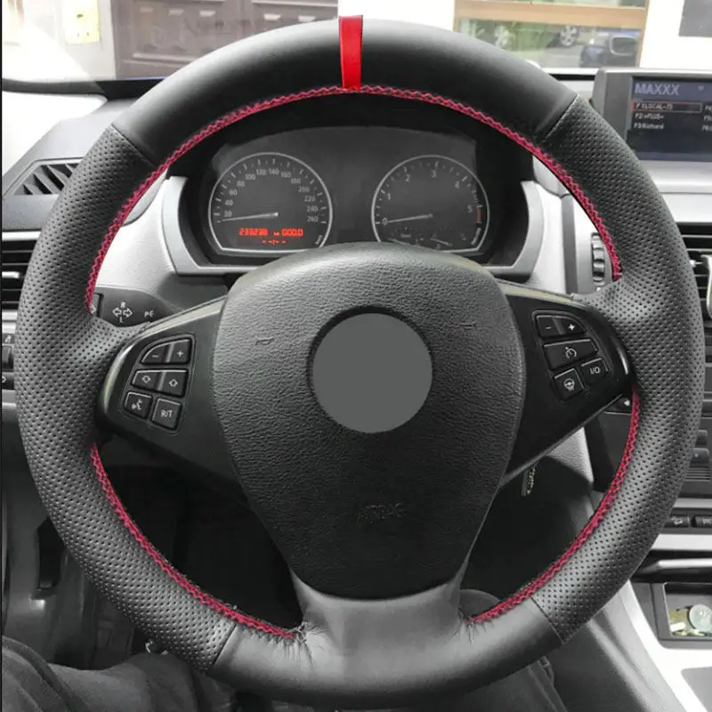 For BMW X3 E83 2005 2006 2007 2008 2009 2010 Perforated Leather Hand-stitched Car Interior Steering Wheel Cover Protective Trim