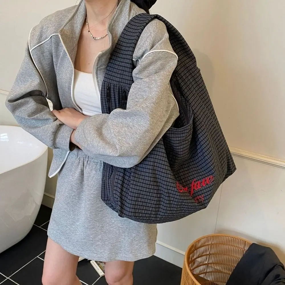 

Vintage Japanese Plaid Shoulder Bag Versatile Letter Overlarge Tote Bag Large Capacity Casual Women's Handbag Girls