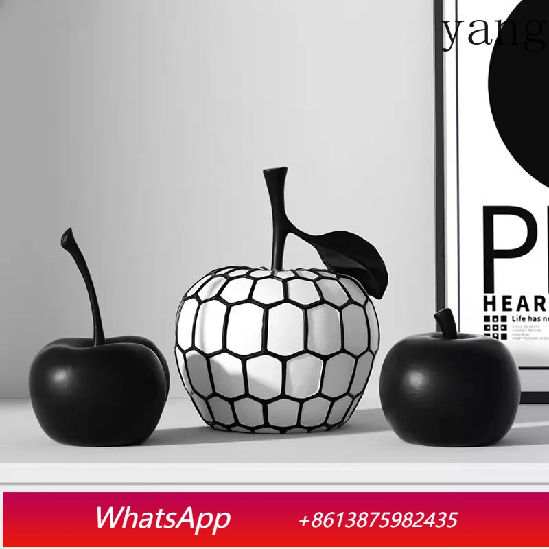 Black and White Stripe Apple Pineapple Statue Desk Decoration Ornaments Minimalism Fruits Resin Sculpture Room Aesthetics Decor