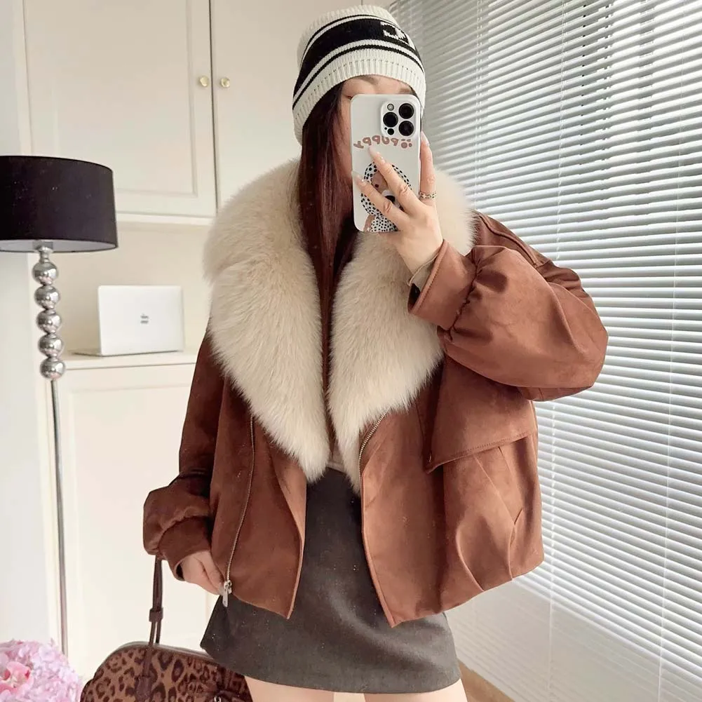 

2025 winter new fox fur collar fur coat women short goose down down jacket young fashion coat