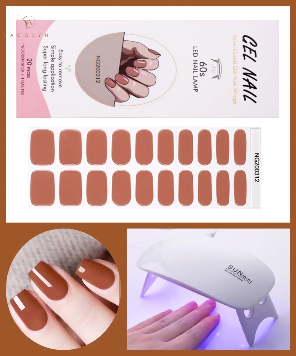 

2pcs/set Gradient Semi-cured Gel Nail Sticker Set Manicure Nail Gel Wraps with 6W UV Lamp No Wipe Top Coat Kit Long Lasting Nail