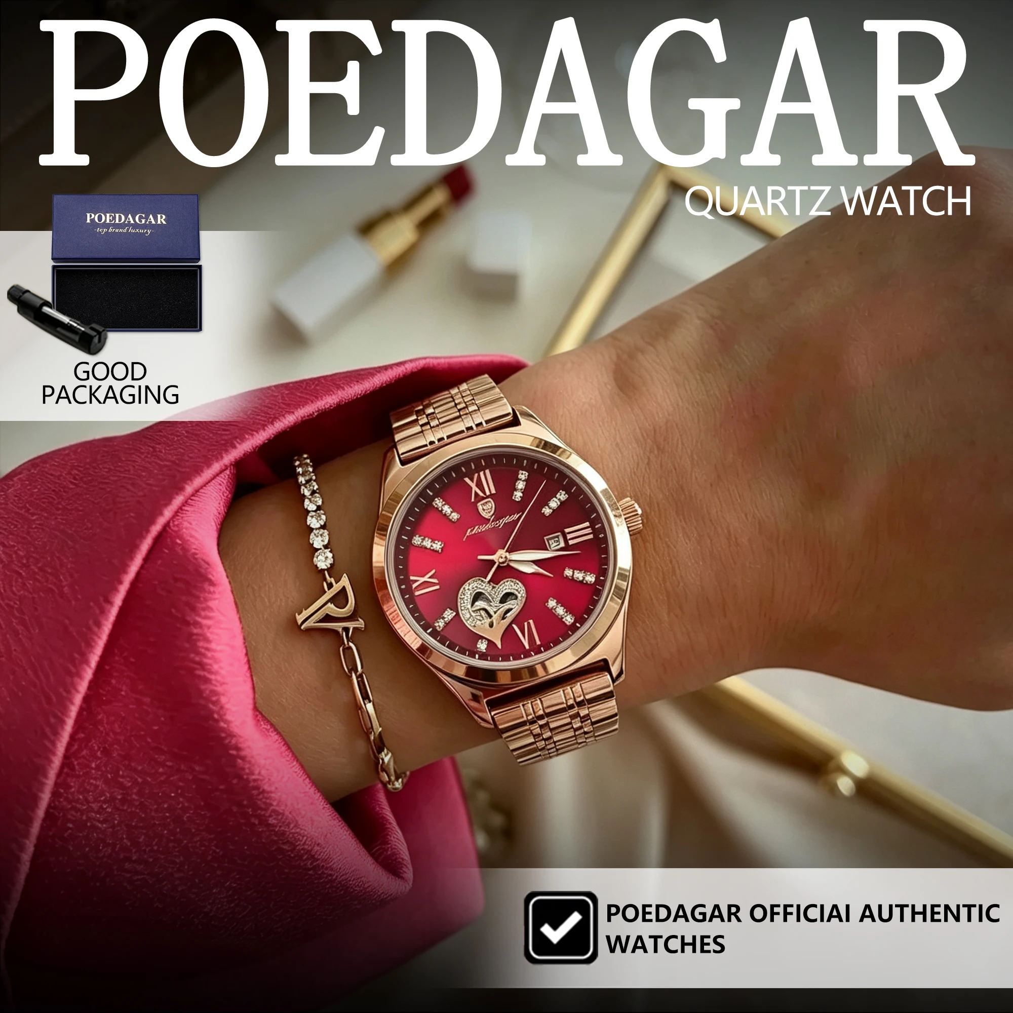 POEDAGAR Original Quartz Woman Watch Luminous Waterproof Stainless Steel Women's Watches Date Elegant Fashion Ladies Clock Reloj