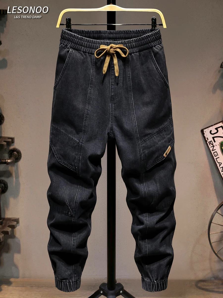 

Модные мужские джинсы свободного кроя в стиле пэчворк, новинка 2025 года, молодежные длинные брюки с эффектом потертости и завязками на талии