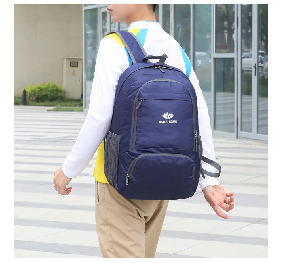 23l packbarer Rucksack faltbare ultraleichte Outdoor-Reisetasche großer zusammen klappbarer Rucksack Wander reise rucksack Bergsteiger-Tages rucksack Geringes Gewicht hohe Kapazität Wasserabweisendes Gewebe Top Punc – Detail 14