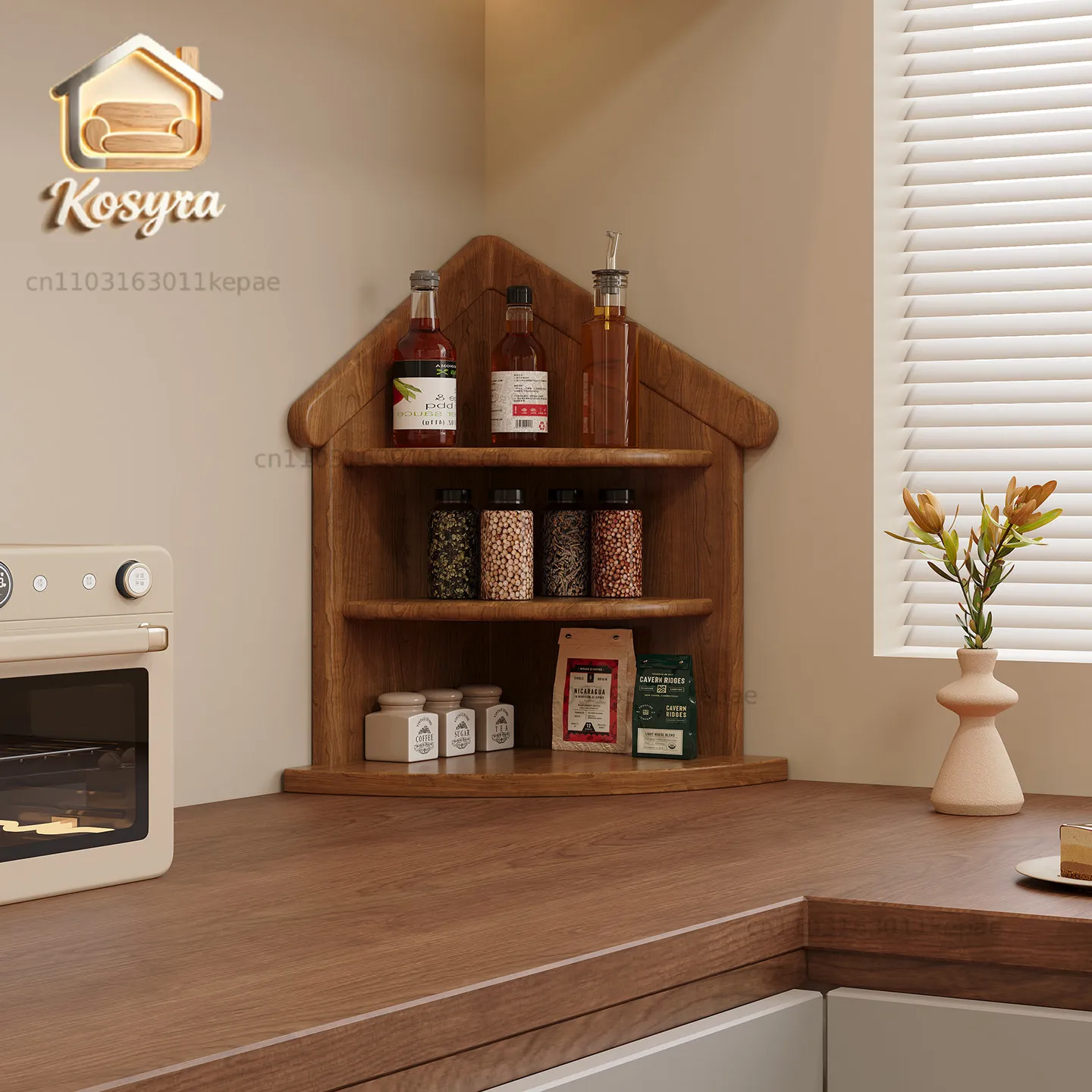 Feiyan Jihe Desktop Corner Rack Storage Coffee Corner All Solid Wood Placement Against Wall Cup Shelf