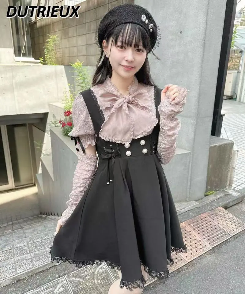 2023 Spring Summer Women Tops Japanese Style Rojita Long Sleeve Blouse Bow Sleeve Detachable Fashion Puff Sleeve Lace Shirt