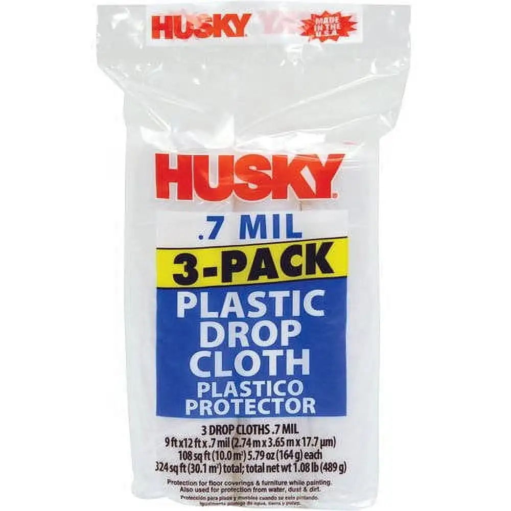 Clear Plastic Drop Cloth, 0.7 Mil, 9 Ft x 12 Ft, 3 Pack