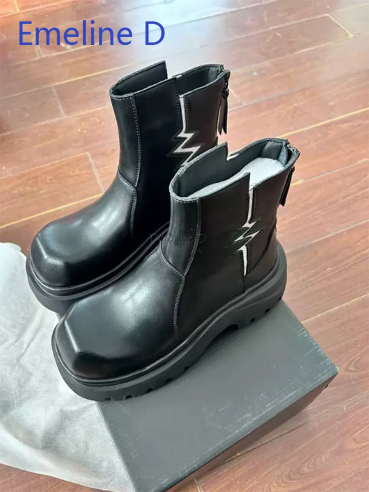 Velvet Square Toe Chelsea Boots Black Minimalist Sleeve and Back Zipper Fashionable Thick Sole Height Increasing Short Boots