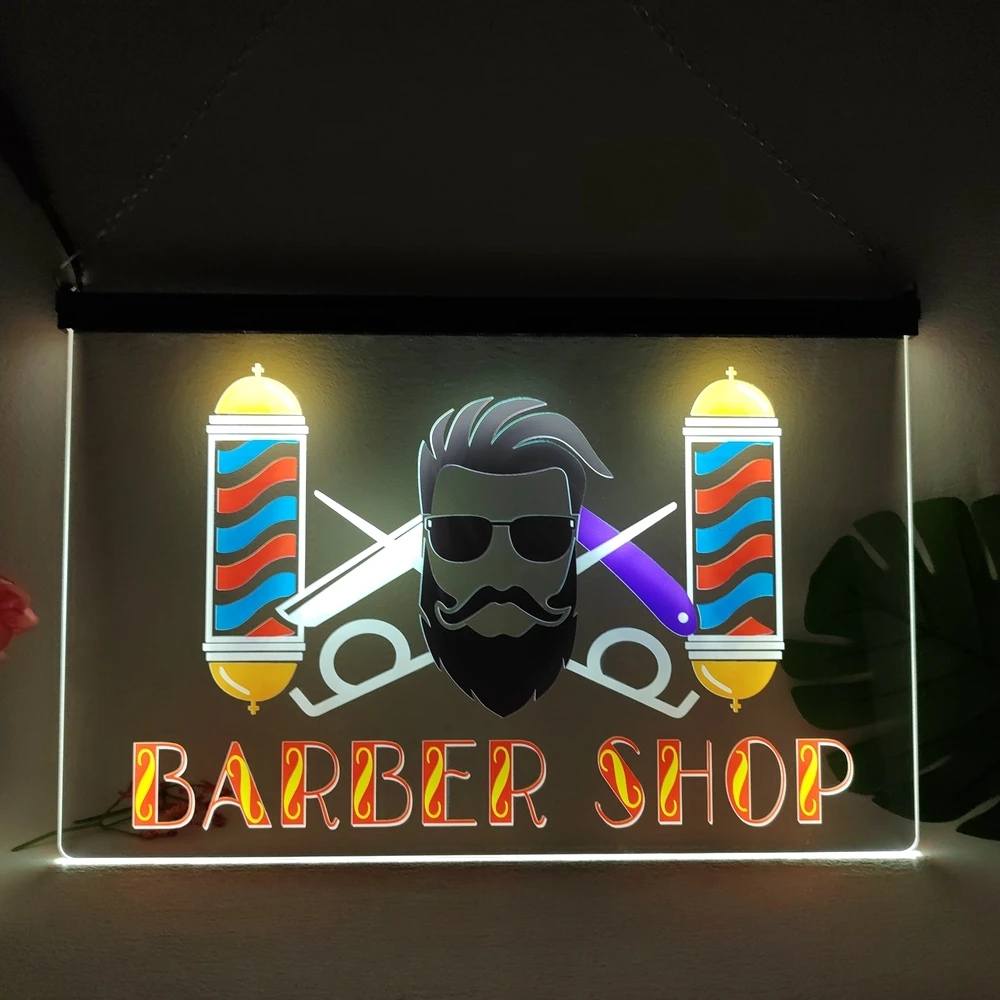 OPEN Scissor Barber Shop Men\'s Space Multicolour Luminous Sign with Neon Light Emitting Effect Home Decor Bedroom Wall