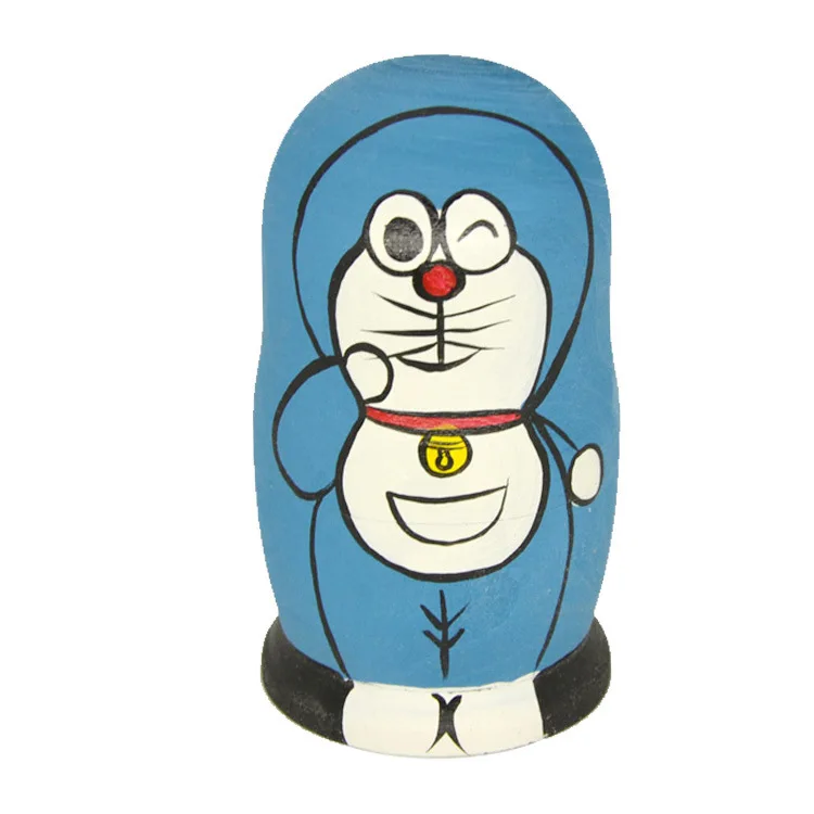 

Matryoshka doll 5 layers, painted doll, blue cat, jingle cat, handmade