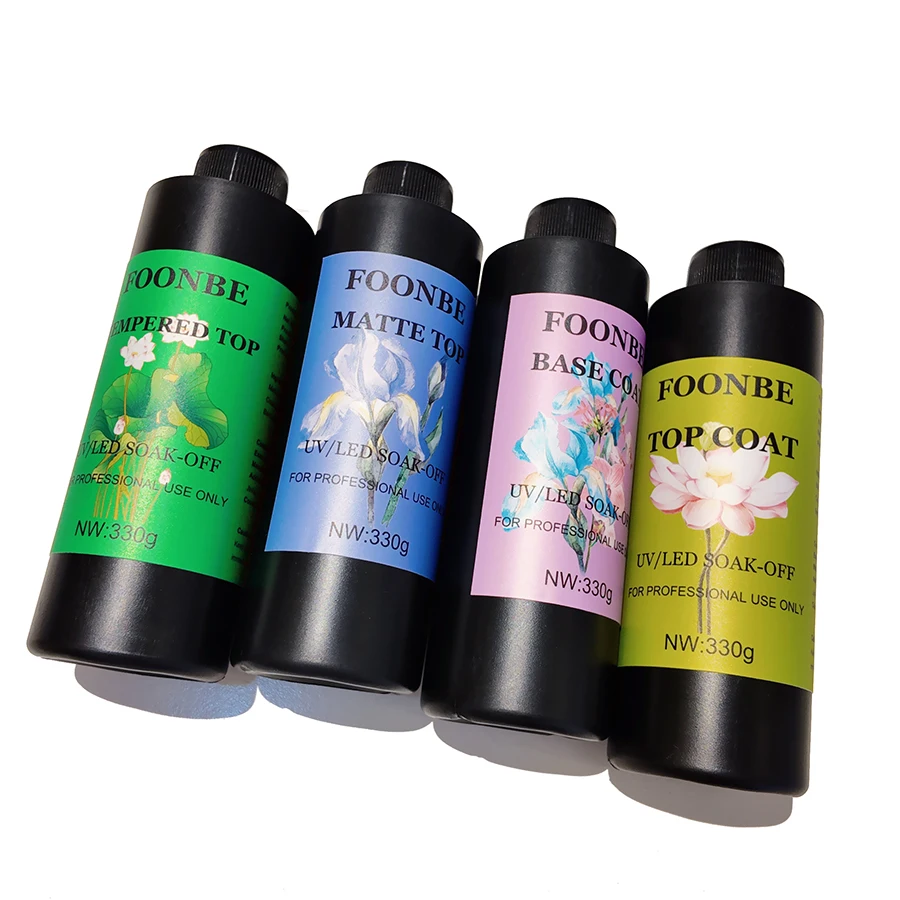 FOONBE 330g No Wipe Top Coat Gel Nail Polish Super Shine Gel Tempered Matte Top Gel Soak Off UV LED Nail Art Foundation Base Gel