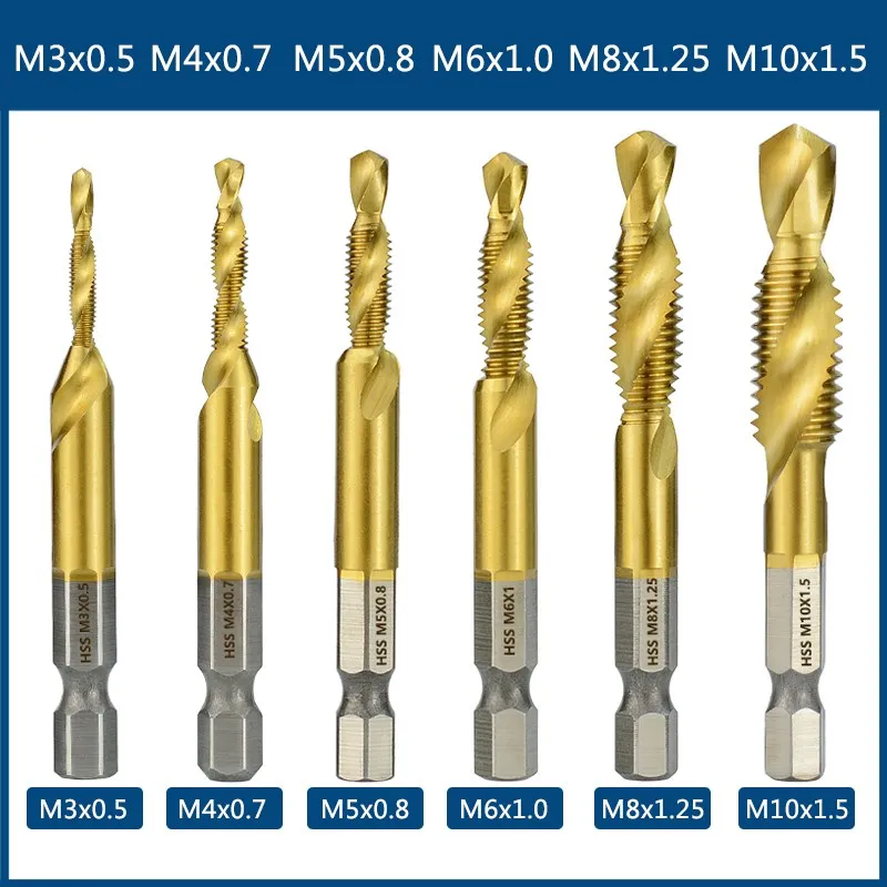 HAMPTON Combined Hahn und Bohrer Set HSS Hex Schaft Metrischen Tap Maschine Stecker Tippen Gewinde Tippen Bohrer Hand Werkzeuge M3 m4 M5 M6 M8 10 M12