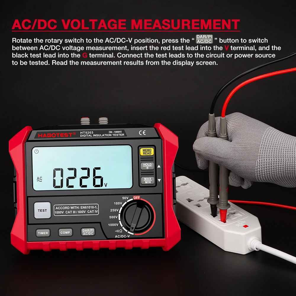 HABOTEST Digital Insulation Tester High Precision Megger Resistance Tester AC DC 750V Voltmeter Cable Insulation Measuring Tool