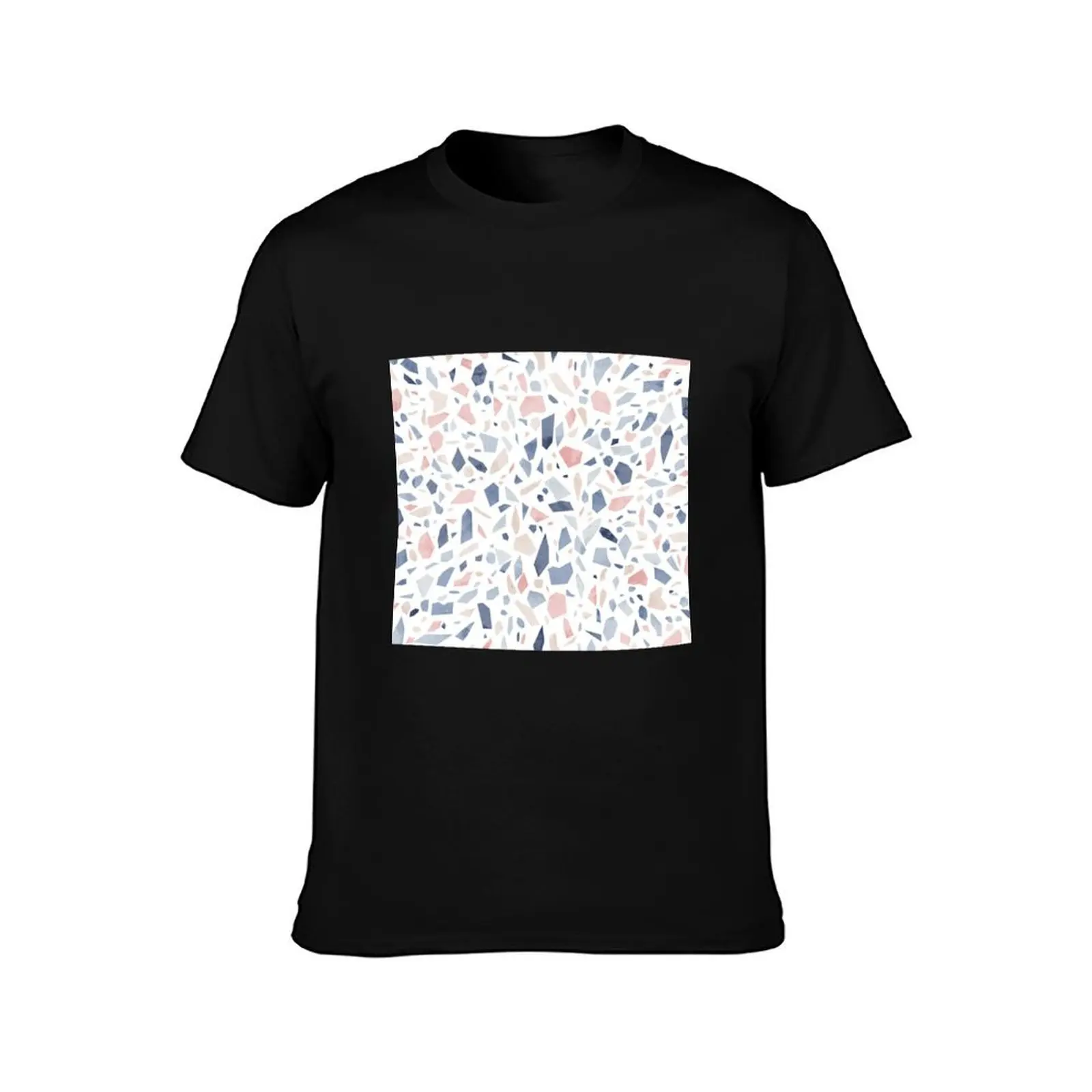 Vintage pastel blue pink beige geometric terrazzo pattern T-Shirt Large Size Basic Casual T-Shirt