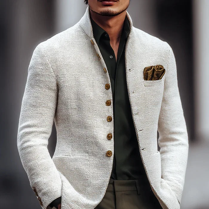 

Men's Casual Stand Up Collar Jacket Slim Fit Button Pocket Long Sleeved Small Suit Jacket